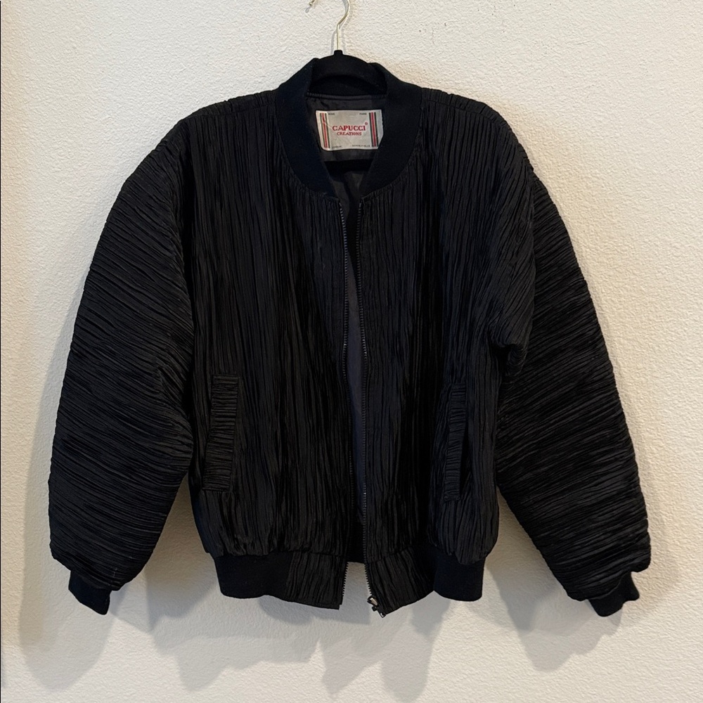 Vintage Capucci Creations Black Textured Bomber Jacket